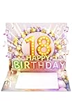 Joli Coon Geburtstagskarte 18 mit Musik und Licht - 3D Pop up Geburtstagskarte 18. Geburtstag Mädchen mit Leuchteffekt, Kuvert und Siegelsticker - 20 x 15 cm