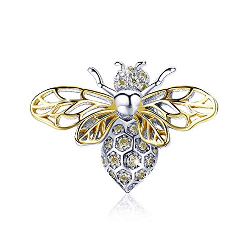 BAMOER Abeja Abalorio Plata de Ley 925 Cute Animal Colgante para Las Pulseras Europeas Collar Moda Joyas