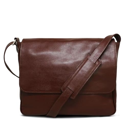 Renné Bolsa Carteiro Masculina de Couro, Preta, Alça Transversal, Estilo Carteiro, Uso Diário (Pinhão)
