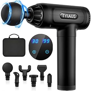 Muscle Massage Gun,TYIAUS Massage Gun Deep Tissue,30 Speeds Powerful Percussion Massager,Portable Muscle Gun,6 Massage Heads,LCD Touch Screen, Handheld Body Massager for Muscle Pain Relief,Relax