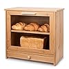 Merysen Large Bamboo Bread Box For Kitchen Countertop, 2 Layer Bread Storage Bin Comes With Clear Front Window And Tool Drawer, Farmhouse Style Bread Bin for Kitchen Counter