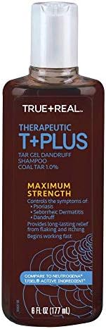 True+Real Therapeutic T+plus Tar Gel Dandruff Shampoo Coal Tar 1.0% Maximum Strength, 6 Ounce