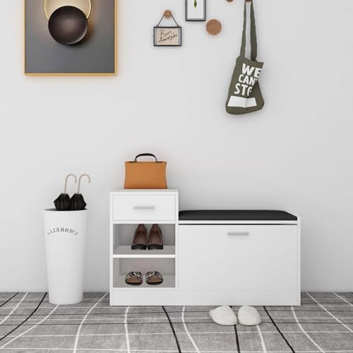 Xichuzi Banco Zapatero, Mueble Zapatero, Banco Zapatero, Mueble Recibidor, Zapateros De Pasillo, Muebles De Entrada, aglomerado Blanco 94,5x31x57 cm