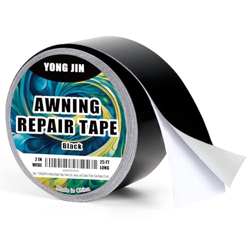 YONGJIN RV Awning Repair Tape Heavy Duty Outdoor Tent Repair Tape and Tarp Tape Waterproof Tarp Patch Kit for Camper Boat Covers Leather Canvas Rubber Plastic Heat Resistant (2 inch)