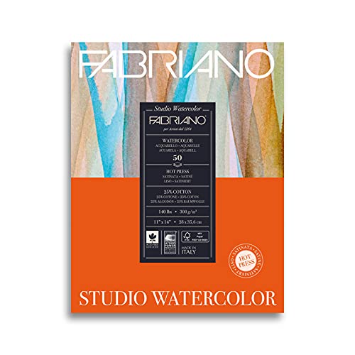 Fabriano Studio Watercolor Pad, Hot-Press, 11" x 14", 140 lb., 50 Sheets