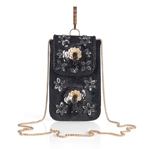 Image of J I ACCESSORIES Velvet Saree Clutch Mobile Pouch Waist Clip Ladies Purse Gift For Women