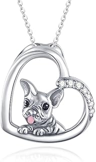 Midir&Etain French Bulldog Necklace 925 Sterling Silver Cute Animal Dog Pendant Necklace French Bulldog Jewellery Gifts for Women Girls Pet Lover