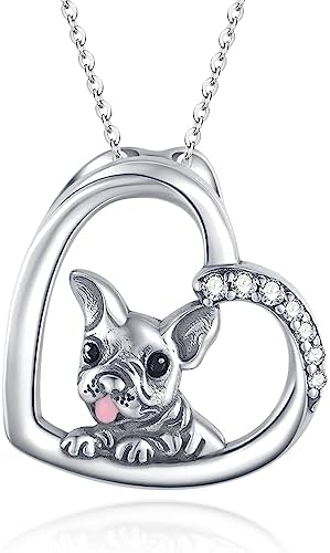 Midir&Etain French Bulldog Necklace 925 Sterling Silver Cute Animal Dog Pendant Necklace French Bulldog Jewellery Gifts for Women Girls Pet Lover