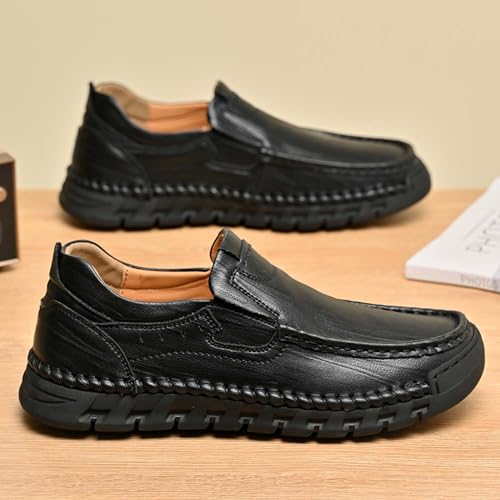 Men's Slip-On Loafers Vintage Leather Business Formal Shoes Anti-Slip Comfortable Casual Driving Walking Boat Shoes Hand-Stitched4