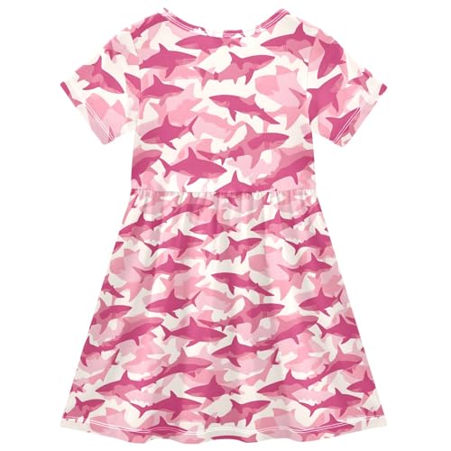 Pink Shark Pattern Summer Girls Short Sleeve Dress Casual Dresses Beach Sundress for 2-8 Years2
