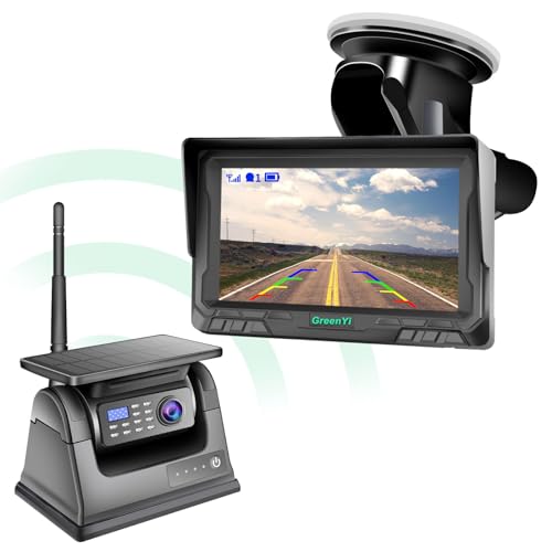 GREENAUTO Câmara de visão traseira sem fios magnética solar de 5 polegadas, kit de monitor AHD 1080P, bateria recarregável, sem fios, sem perfuração, câmara de apoio sem fios para reboque RV