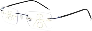 VEVESMUNDO Blaulichtfilter Gleitsichtbrille Lesebrille Randlos Titan Metall Ultraleicht Multifocus Progressive Anti Blaulicht Sehhilfe Lesehilfe Brillen für Herren Damen