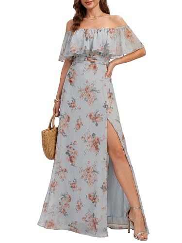 Image of Ever-Pretty Women's Summer Off The Shoulder Flowy Chiffon Formal Wedding Guest Dresses Maxi Side Split Beach Bridesmaid Dress