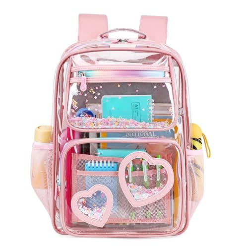 Caoroky knight clear bag for stadium events backpack daypack kids school bags cute transparent bookbags for women girls travel backpacks see through heavy duty TPU back pack-Pink