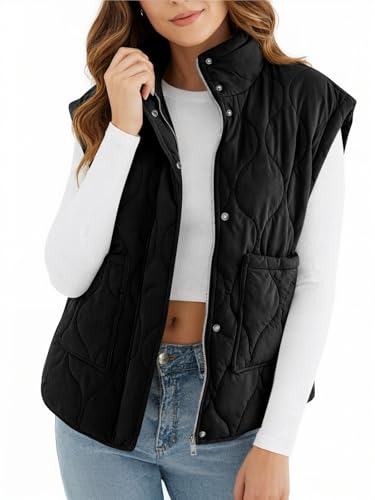 Cicy Bell Womens Quilted Puffer Vest Stand Collar Zip Up