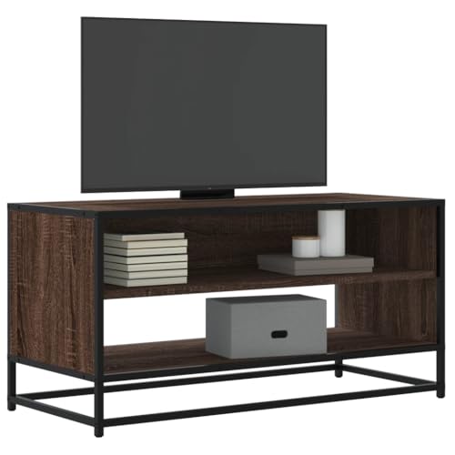 Meuble TV marron aspect chêne buffet de salon bas industriel 91 cm