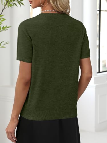 ANRABESS Women Wool Blend Sweater Summer 2026 Short Sleeve V Neck Pullover Top Business Casual Outfit Beach Vacation Clothes Army Green Small — view 4