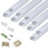 THMOOTHER LED Strip U Channel Diffuser 10-Pack 6.56FT,17X7.5MM Surface Mounted Tape Light Aluminum Track with Milky Cover Cabinet,Stairs,Counter,Wall Flush Installed Low Profile
