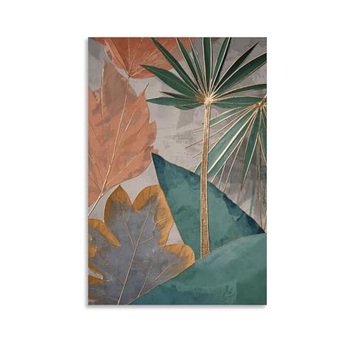 Cuadro al óleo 3D de hojas de palma tropicales sobre lienzo, pinturas de plantas tropicales, arte de pared para decoración del hogar, decoración de pared para sala de estar, dormitorio, 12 x 18
