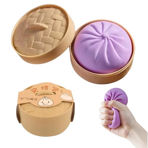 Dumpling Stress Ball, Squishy Dumpling Stress Relief Fidget Sensory Toy, Steamed Stuffed Bun Stretchy Desk Toy, Easter Basket Stuffers, Sensory Stress Relief Squeeze Hand Toy for All (Purple)