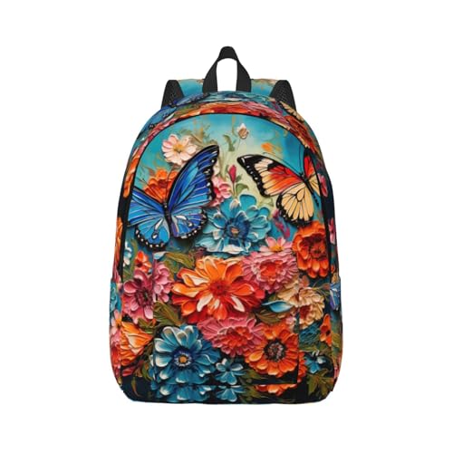 Vbcxza Mochila de lona con estampado de flores y mariposas, tamaño mediano y pequeño, perfecta para senderismo, viajes y uso diario, Black, M, Mochilas rucksack