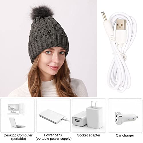 Chapéu de malha elétrico quente aquecido, macio, recarregável por USB, chapéu aquecido para caminhad
