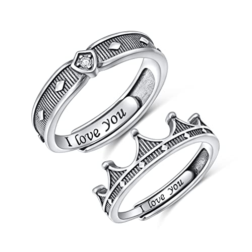 Yearace Couple Rings, 925 Sterling Silver Promise Ring for Couples Romantic Love Couples Jewelry Gifts, Adjustable Engagement Wedding Ring for Him and Her