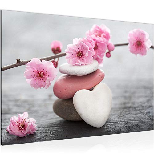 Runa Art Bild Feng Shui Blumen Modern Wandbilder Wohnzimmer 1 Teilig - Made In Germany - Stein Herz Rosa Flur 500115a
