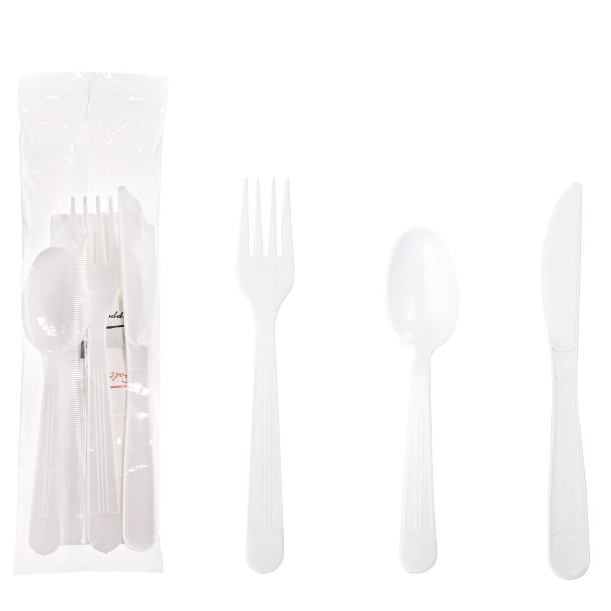 SUT 600 PCS Plastic Silverware Packets with Pepper, Salt & Napkin, White Plastic Cutlery Sets Individually Wrapped Cutlery, Disposable Heavy-Duty Utensils Sets, for Delivery, Cafeterias, Restaurants