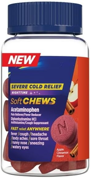SEDLAV Soft Chews, Nighttime Severe Cold Relief, Adult Formula, Apple Cinnamon Flavor, 20 Tablets, Sticker,