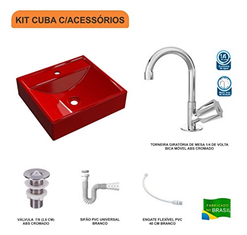 Kit Cuba Q39 C/Torneira C50 e Válvula 1'' ABS + Sifão Pvc + Flexível Vermelho