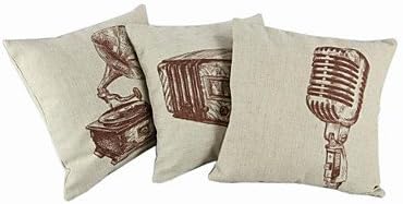 Createforlife? 18" Set of 3 Music Art Gramophone Cotton Linen Square Pillow Case Cushion Cover