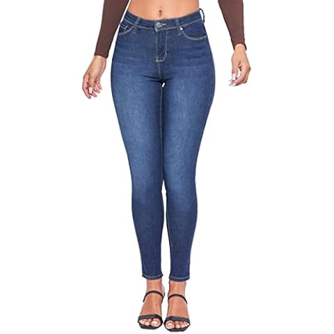 YMI Womens Basic 1-Button High-Rise Skinny Jean Made with Recycled Fibers, Midnight Sky Blue, 11 Cover