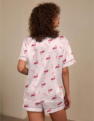 Image of Ekouaer Silk Pajama for Women Short Sleeve Satin Pj Set Two Piece Soft Sleepwear Loungewear S-XXL