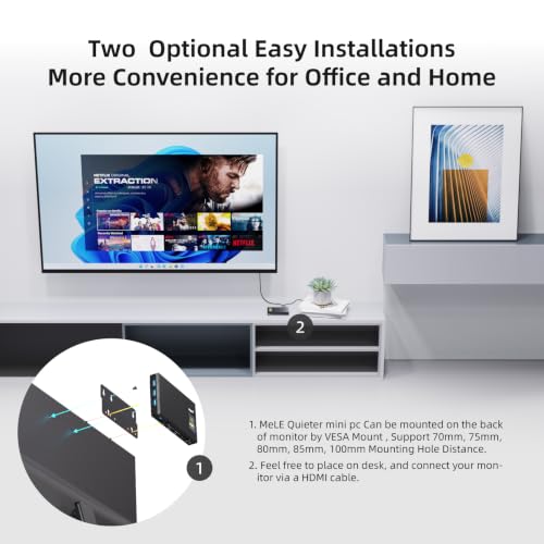 Image of MeLE Quieter 4C N150 Fanless Mini PC 8GB RAM DDR4 128GB eMMC Windows 11 Pro | Dual HDMI+USB-C 4K Triple Display|WiFi 5 BT5.1|0dB Silent|Auto Power On WoL|VESA Mount|Industrial Business Astrophotography