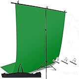 KNGKILQN Green Screen Backdrop with Stand - 5x9FT Photography Backdrop Background with Portable T-Shape Stand Kit Photo Backdrop Support Kit for Photoshoot Video Recording Studio Gaming