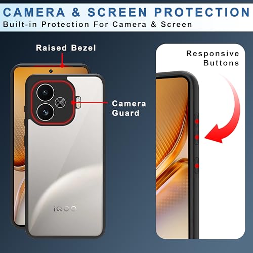 Image of CEDO Backcover for iQOO Neo 10R (5G) | Camera Protection Bump Shockproof Edge | Ultra Hybrid Transparent Acrylic Clear TPU+PC Hard Backcase Cover (Black)