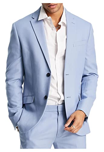 Mens 2 Piece Blue Slim Fit Suit Set 2 Button Grooms Wedding Dress Tux and Trousers