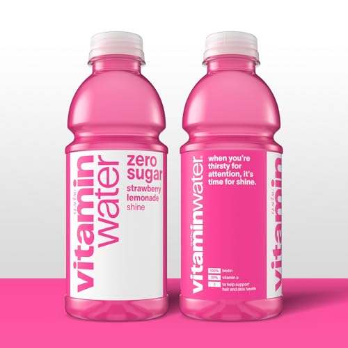 Image of vitaminwater Shine Strawberry Lemonade Zero Sugar, Flavored Water Beverage, 20 fl oz Bottles, 12 Pack