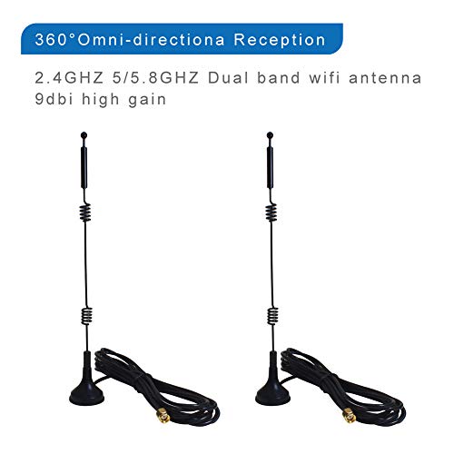 Dual Band Long Range Wifi Antenna (4-Pack), Eifagur 9Dbi 2.4Ghz 5Ghz 5.8Ghz Rp-Sma Connector With Magnetic Base For Ip Camera Wifi Router Computer Network Devices Wireless Range Extender #TOP5