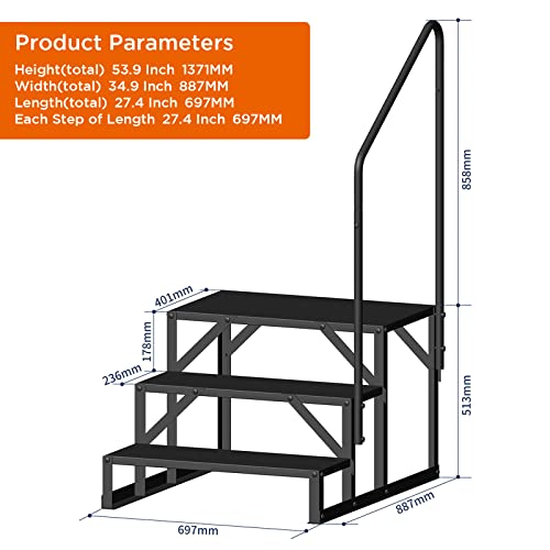 Gloppers Rv Handrail, 2 Step, 5Th Wheel Stair Hot Tub Stairs Steps, Anti-Slip, Rv Step Ladder Support Stair Riser For Rv, Travel, Camper Trailers Outdoor, Assist Handrail #TOP1
