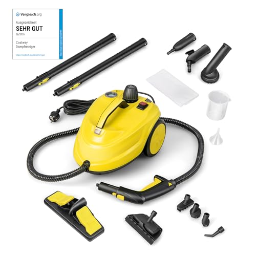 COSTWAY 2000W Vaporeta Limpieza Hogar, Limpiador de vapor Multiusos con 13 Accesorios, Capacidad de Agua de 1,8L y 5 Bar de Presión, Vaporizador de Mano para Alfombra, Ventana, Vidrio y Cortina