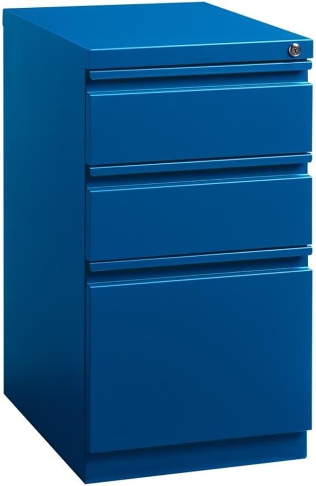 Hirsh Industries 20 in Deep Mobile Steel Filing Cabinet, 3-Drawer Box/Box/File Configuration, Classic Blue Finish, Full-Width Pulls, Hidden Casters, Letter-Size File Storage, Office Use