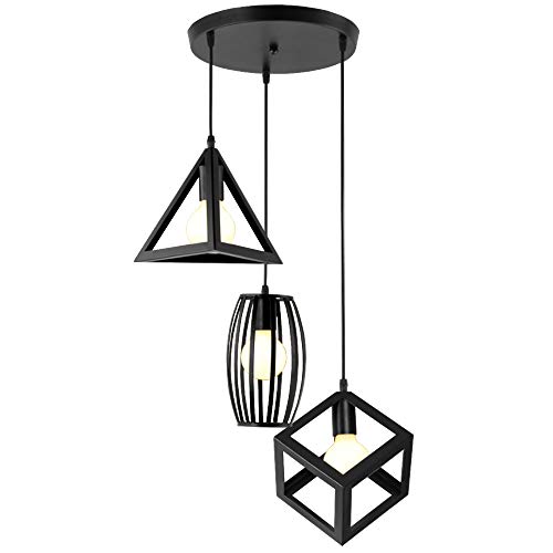 iDEGU 3 Lampes Suspensions Luminaire Design Géométrique Moderne E27 Lustre Suspensions Abat Jour en Métal Plafonnier pour Chambre Salon - Noir