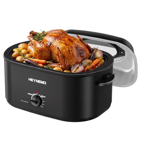 Image of 18Qt Roaster Oven Buffet with Self-Basting Lid, 1450W Stainless Steel Electric Turkey Roaster Oven with Cool-Touch Handles, Removable Pan and Rack, Black