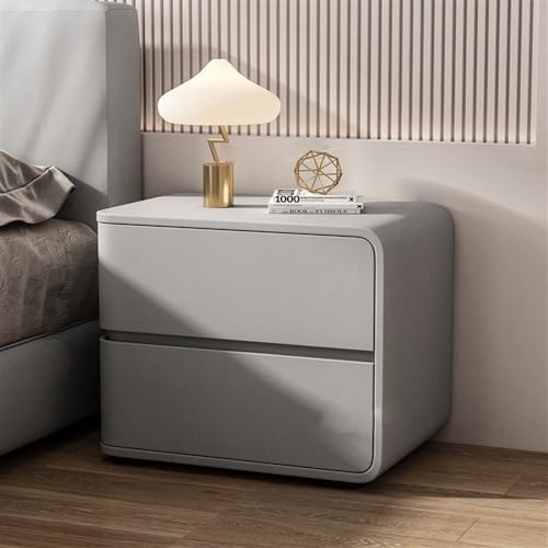 Table de chevet en bois massif et cuir microfibre crème de luxe