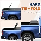 KUIPERAUTO 5.8FT Hard Tri Truck Bed Tonneau Cover Compatible for 2019-2025 2026 Chevrolet Silverado GMC Sierra 1500 (2019 New Body) - 69.6 inch - W/o Multi-Flex Tailgate and Carbonpro