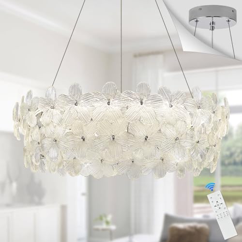 Poemoon 32" Flower Crystal LED Chandelier Large Chrome Modern Light Fixture