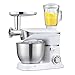 3 en 1 batidora pie, procesador alimentos, 1300W cocina batidora con 6 velocidades pulso, Inicio batidora pie con acero inoxidable 6.5L Bowl, gancho para masa, batidor, y Extractor de Jugos,Blanco
