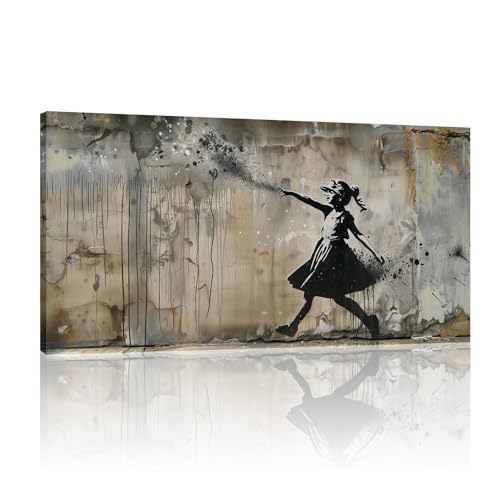 Peinture murale Banksy abstraite sur toile premium avec cadre moderne 51x102cm